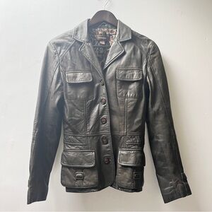 Danier Women's Brown Soft Genuine Leather Jacket Fitted Blazer Size XS